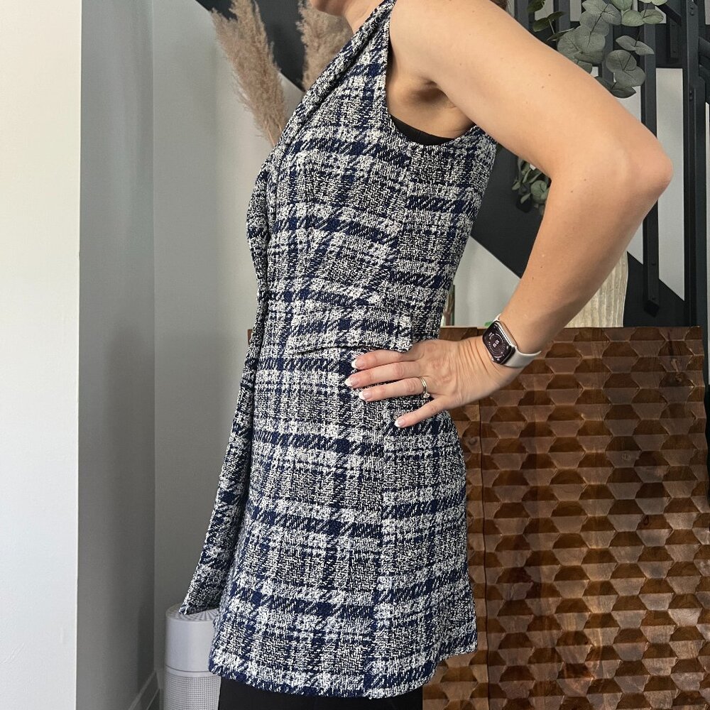 Zara Tweed Jacket Vest Blue and White